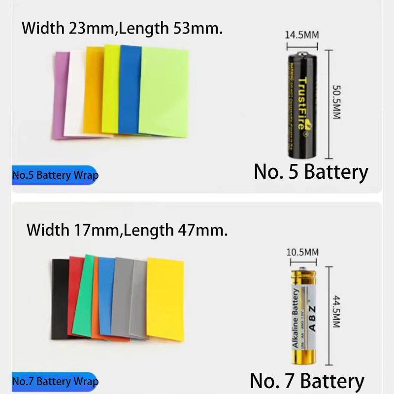 No.5/No.7 PVC Battery Wrap FilmTape Precut Shrinkable Sleeve Protect Pipe Cover Heat Shrink Tube for Batteries Insulated Sleeve