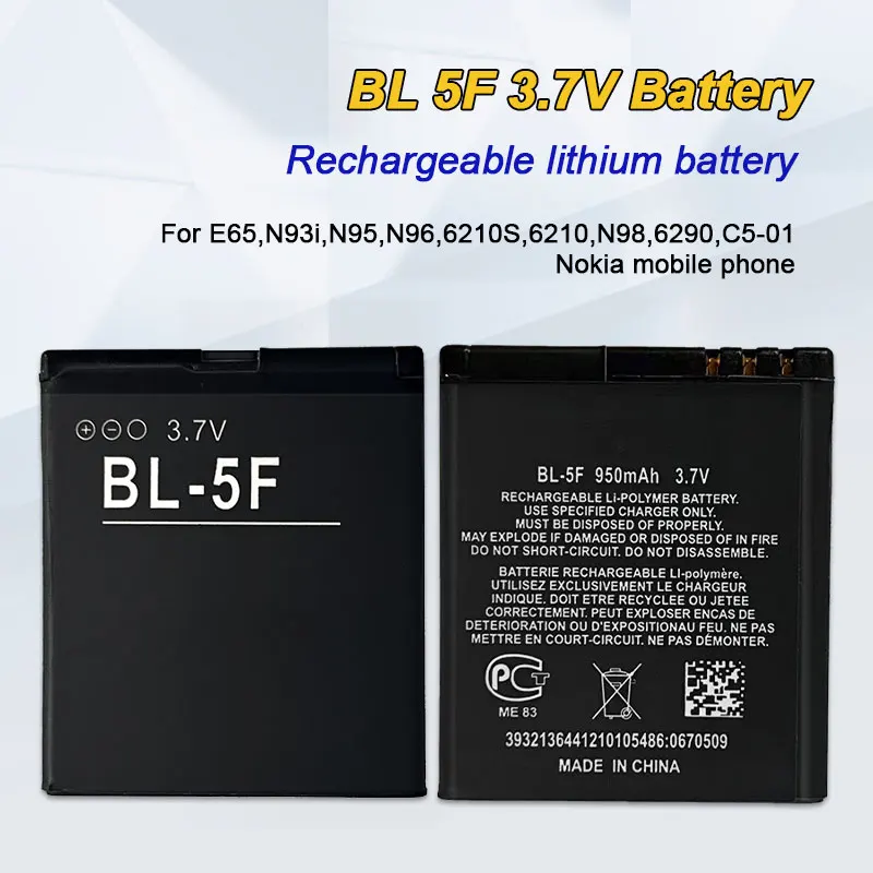 BL-5F Battery 950mAh BL 5F for Nokia Batteries E65 N93i N95 N96 N98 6290 6210S 6210n 6710NC5-01 BL5F Mobile Phone Rechargeable