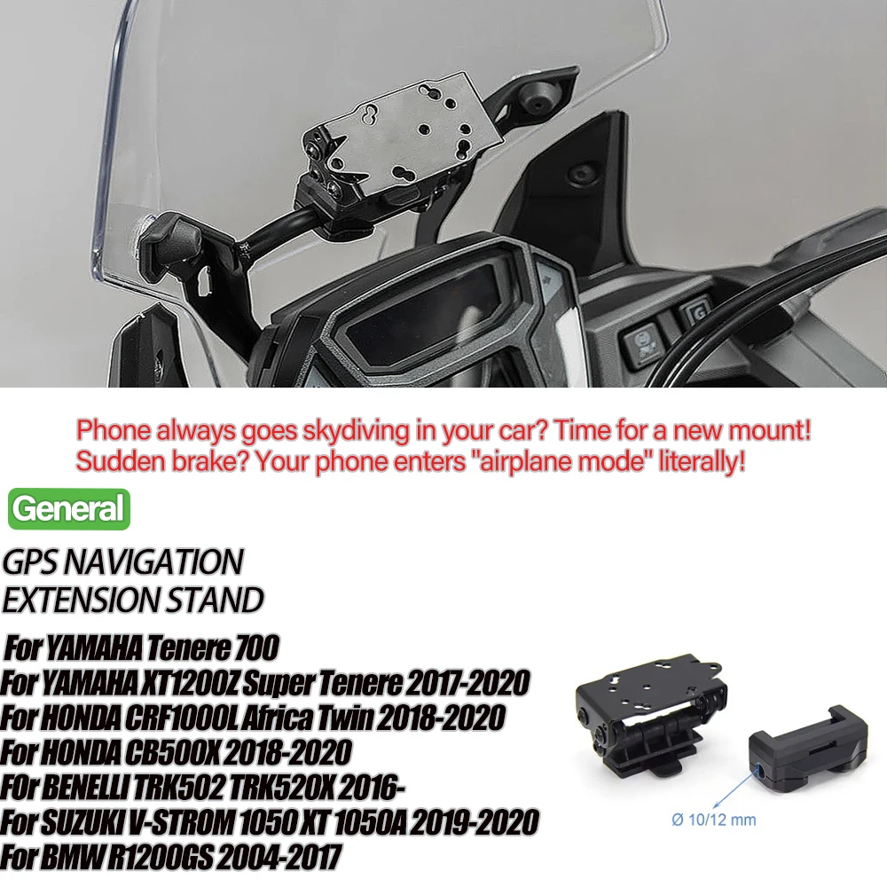 

Universal 10/12mm Motorcycle Phone Mount Holder - Secure, Anti-Vibe! Fits Tenere 700, XT1200Z, CRF1000L, CB500X