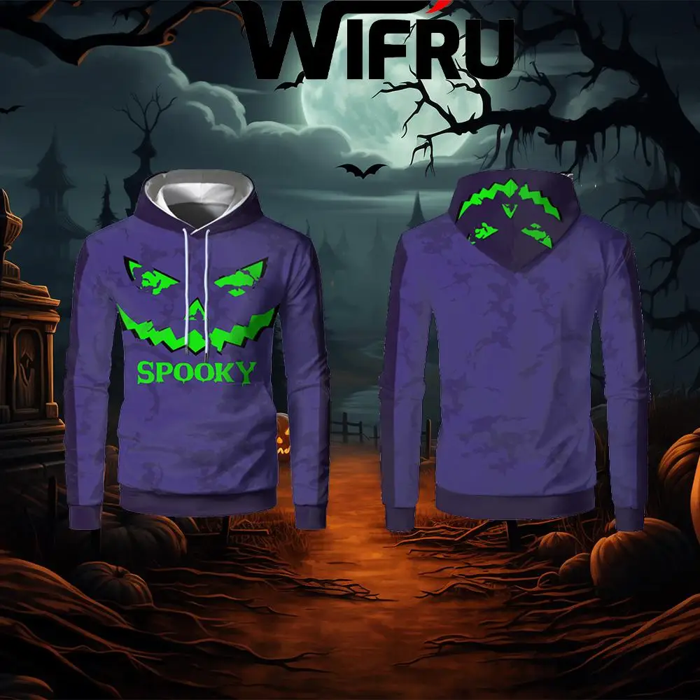 

Autumn And Winter Halloween Horror Pumpkin Face Hoodie Wifru New Party Role Play Costume Unisex Super Loose Warm Sweatshirt