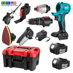 USA/EU/BR stock 6 In 1 Cordless Impact Drill Sander Reciprocating Saw 4 Inch Chainsaw Impact Driver Power Tool Sets For Garden