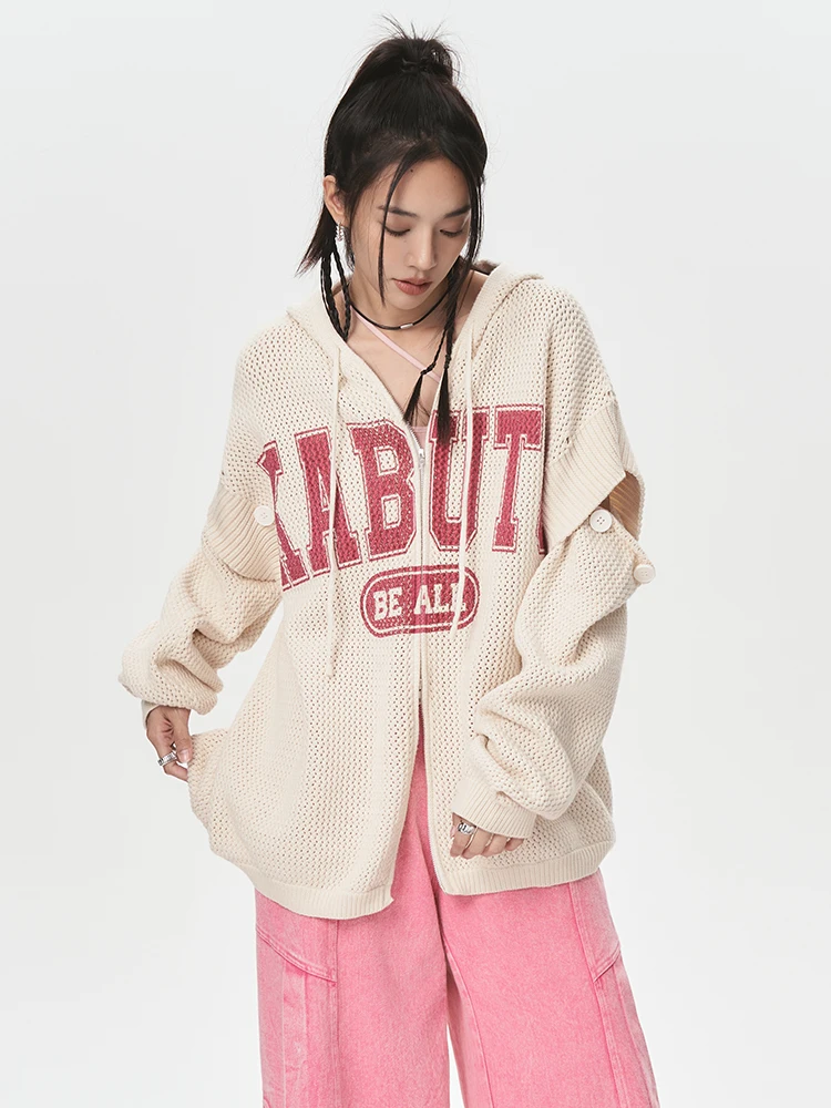 

Be All Kabuto Harajuku Sle Knitted Jaet Women's Spring New Loose Top with Detachable Sves Long Sve Zipper Closure