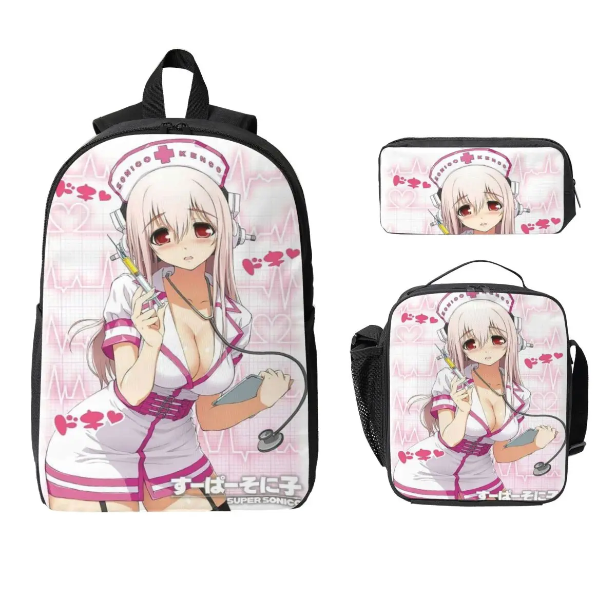 3Pcs Super Sonicos Backpack Set for Children Pencil Boxes Bookbag Sets with Lunch Box For Primary School Students Daypack