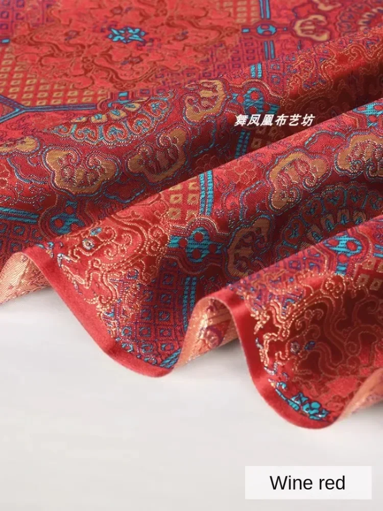 Brocade Jacquard Fabric Wine Red Crisp Jacket Hanfu Apparel Sewing Fabric Wholesale Cloth Meters Diy Material