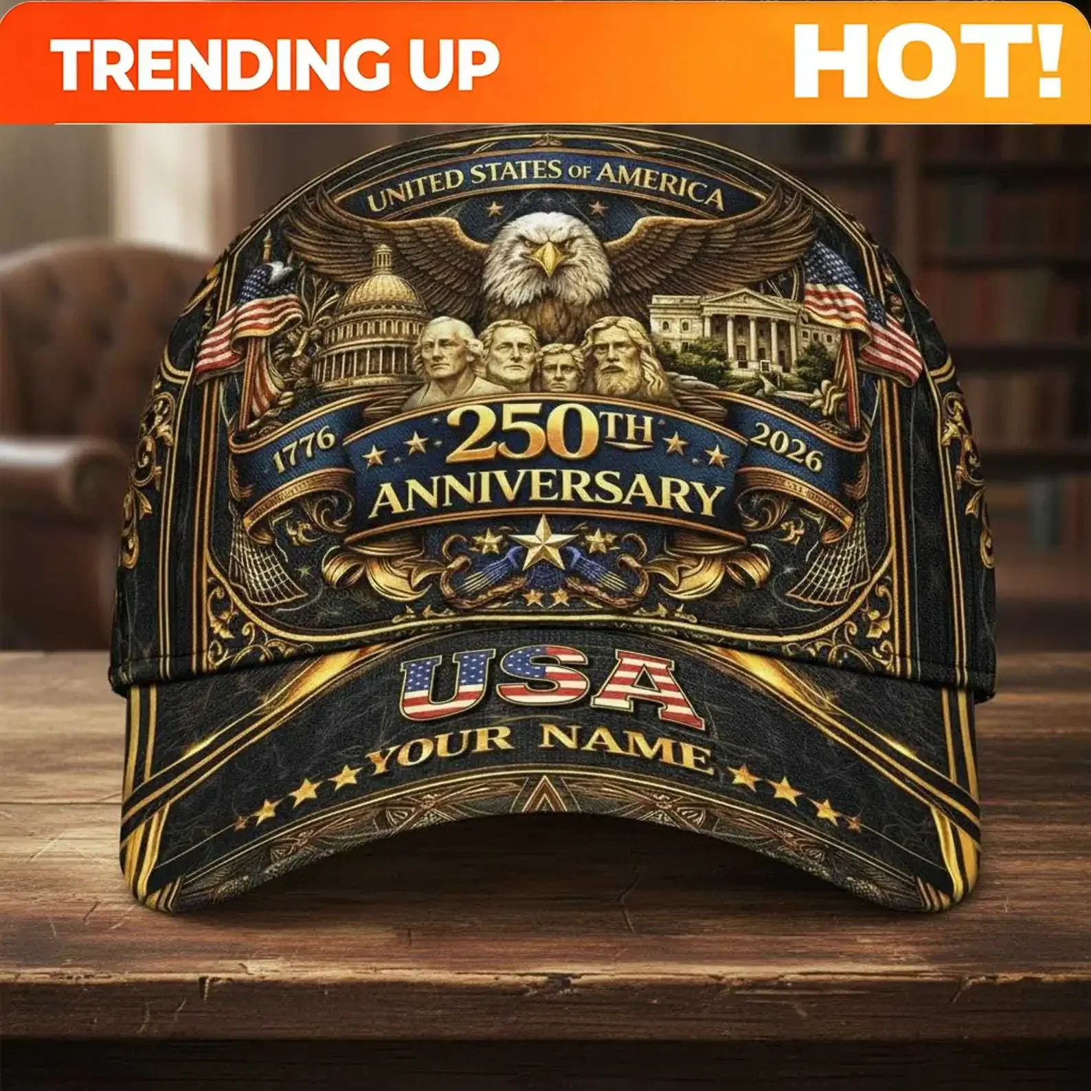 Customization Personalized USA 250th Cap Name Patriotic Eagle Hat 1776 2026, Veteran Gift July 4 Patriotic Cap, US 250 Hats