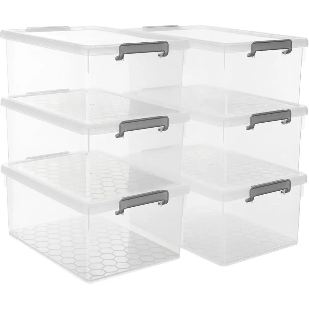 

6-Pack Clear Stackable Plastic Storage Containers with Lids and Secure Buckles for Organizing