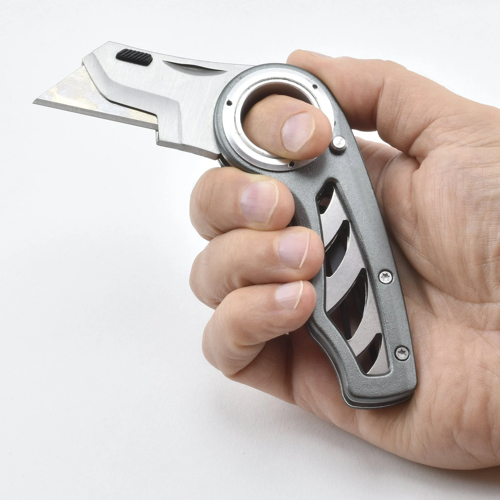 Folding Utility Knife – Heavy-Duty Box Cutter with Aluminum Body, Quick-Change Blades Anti-Slip Finger Loop Grip
