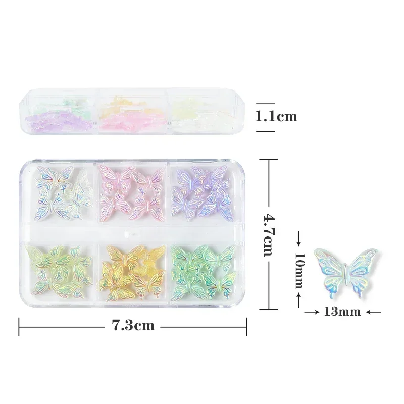 Iridescente Glitter Butterfly Nail Art Charms, Aurora Borboleta Nails Decoração, Jóias Nail Supplies para Profissionais, 30pcs