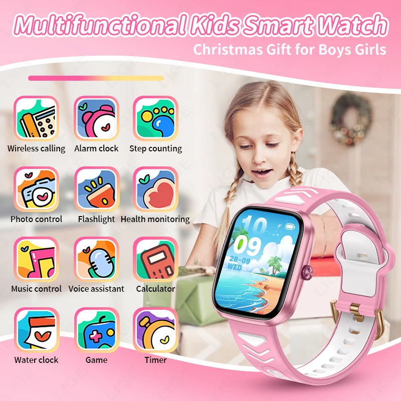 LIGE Kids Game Smart Watch Teenager Smartwatch Pedometer Health Monitoring Alarm BT Call Digital Watches for Boys Girls Students