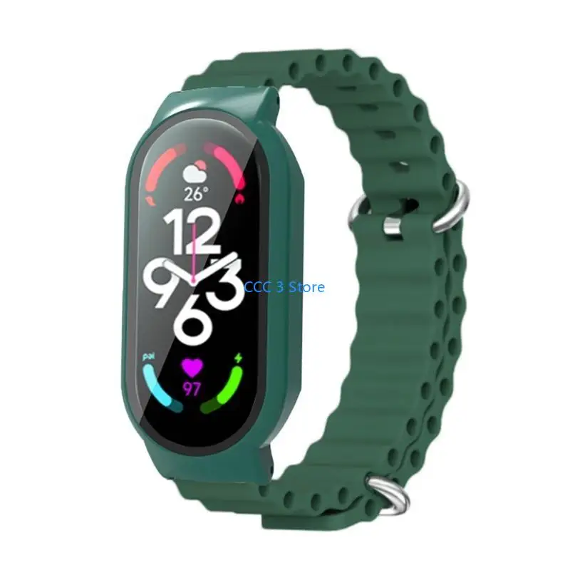 

97BF 3 в 1 часовой корпус браслета-браслета-бретельская силикона-протекает для Mi-Band 7 Регулируемый