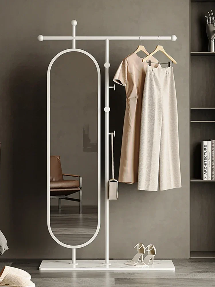 Light Luxury Coat Rack Dressing Mirror Clothes Rack Floor Bedroom with Mirror Multifunctional Hanging Clothes Hanger