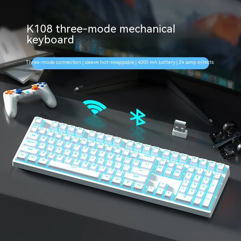 

K108 Mechanical Keyboard 3 Mode Wired/2.4g/bluetooth Wireless Keyboard 108 Key Hotswap Rgb Pbt Tarantula F87 Gaming Keyboard