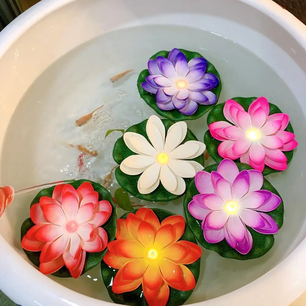 6 PCS Floating Water LED Electronic Candle Outdoor Lanterns Lotus Lights Waterproof Lamp For Praying Blessing Wishing Pool Decor