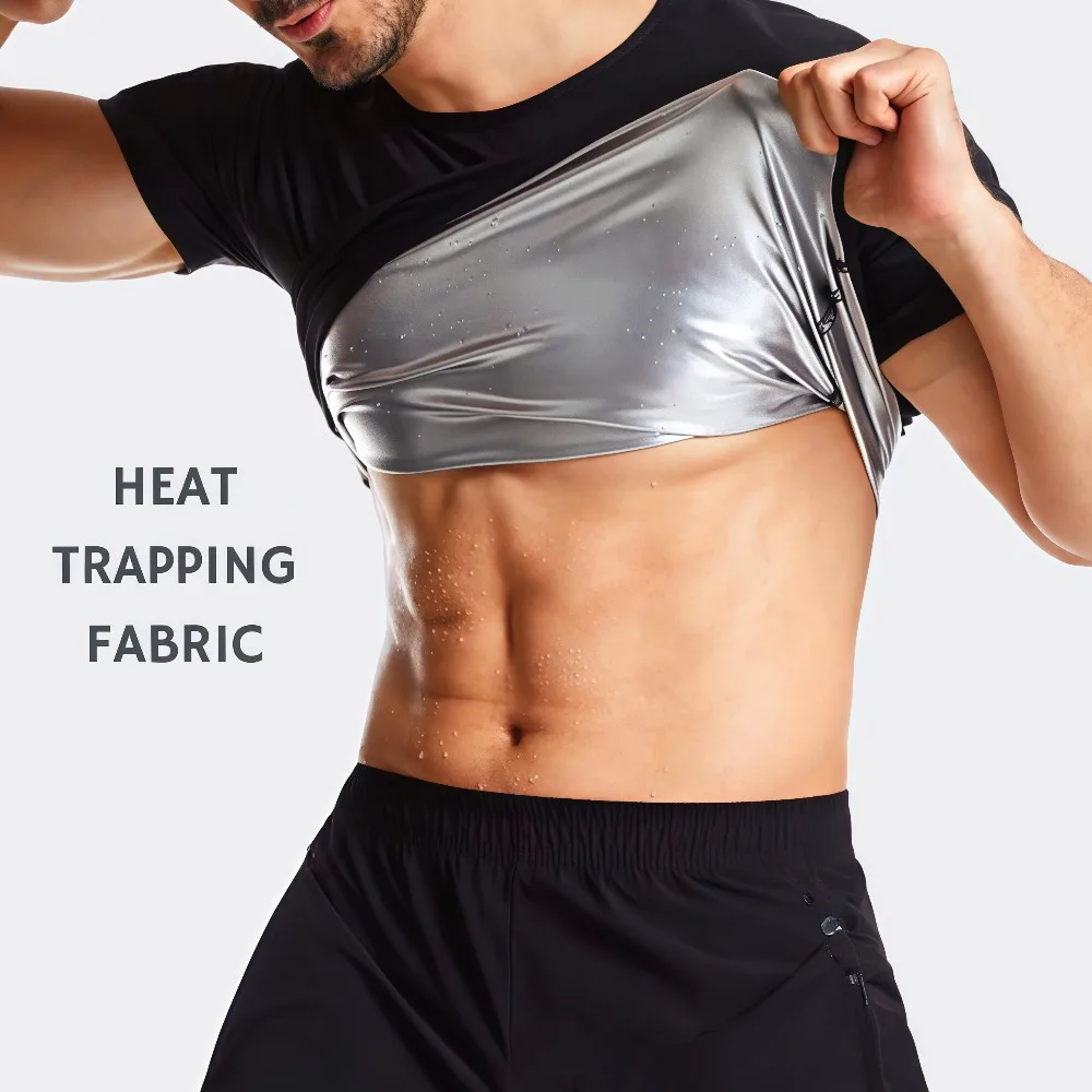 Mens Sweat Sauna Suit Short Sleeve Sauna Shirt, Compression Slimming Shapewear, Tight Fitting Workout Top for Gym Yoga Outdoor