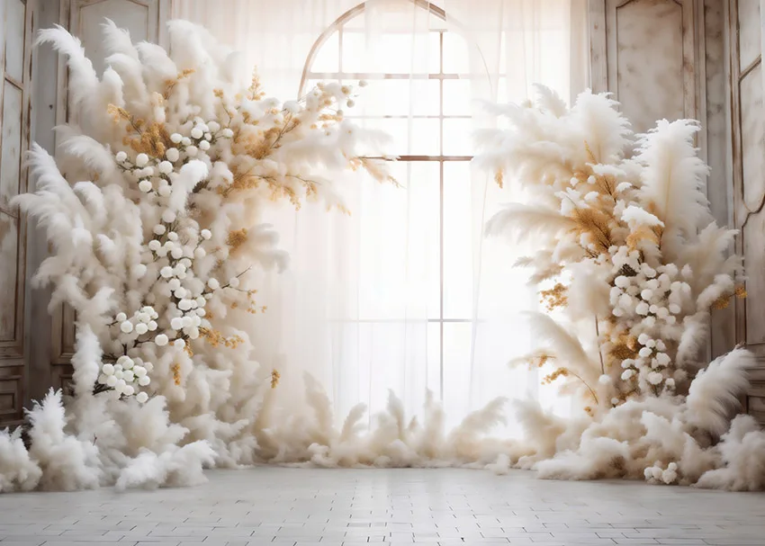 Mehofond 사진 배경 보호 벽 팜파스 잔디 장식, 소녀 초상화, 출산 파티, 빈티지 꽃 커튼 사진 배경