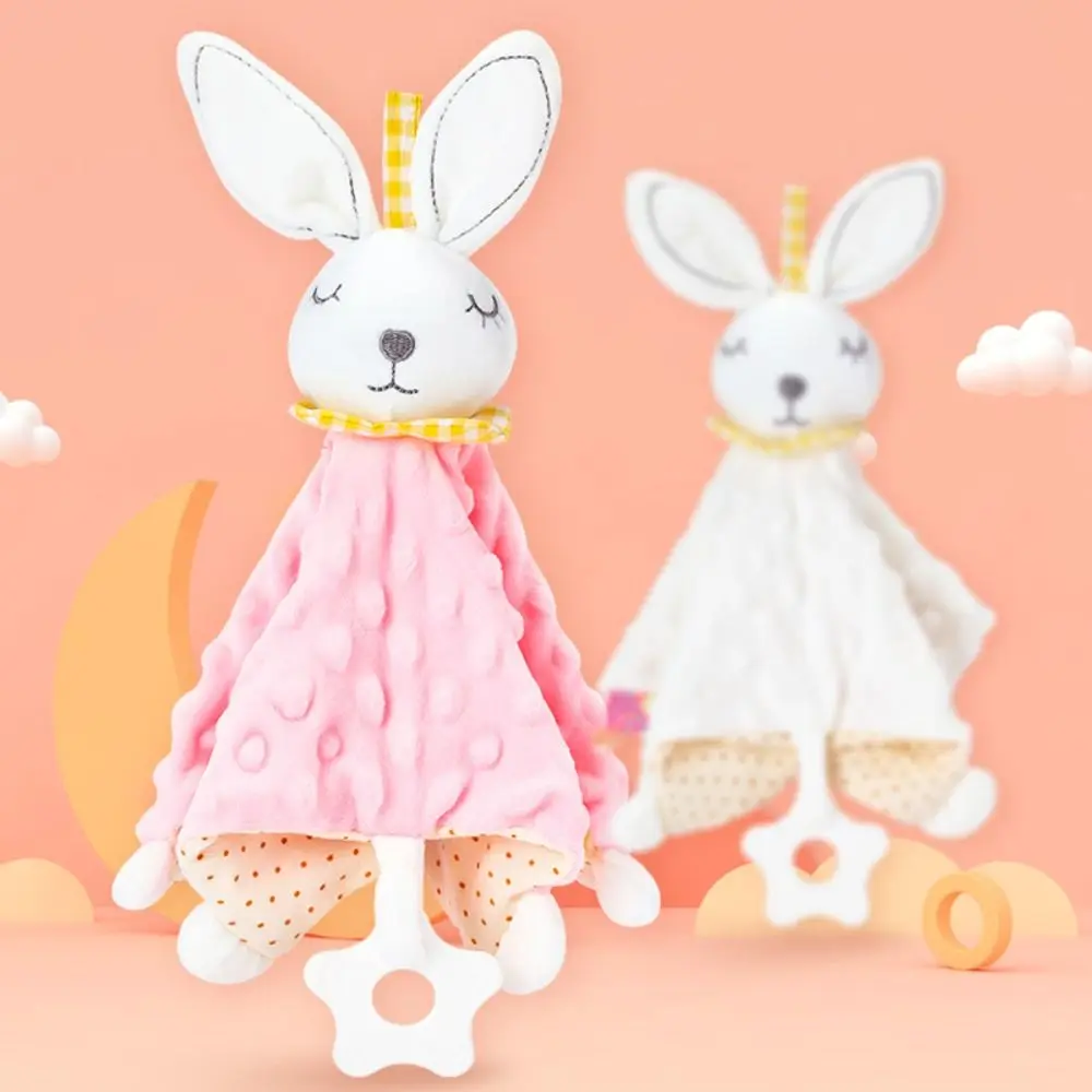 快適なベビーセキュリティタオル、シリコン歯固め、抱きしめおもちゃ、新生児用よだれかけ、ぬいぐるみウサギ