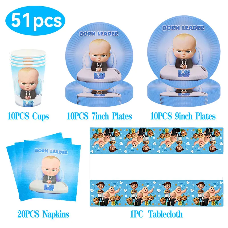 Blaues Little Executive Baby B-BOSSED Duschparty-Dekorationsset mit Einwegteller, Bechern, Servietten, Banner und Ballons für Geburtstagsfeiern – Detail 5