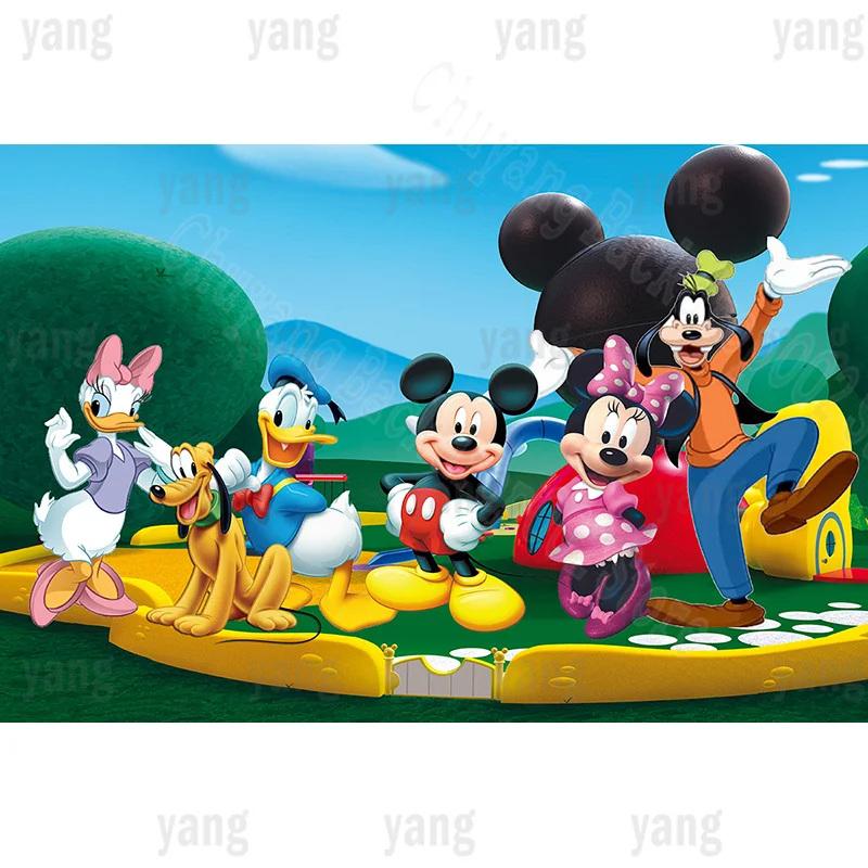 Disney Cartoon Minnie Mickey Mouse Amusement Park Playground Happy Birthday Party Themed Backdrop Background for Kids Banner