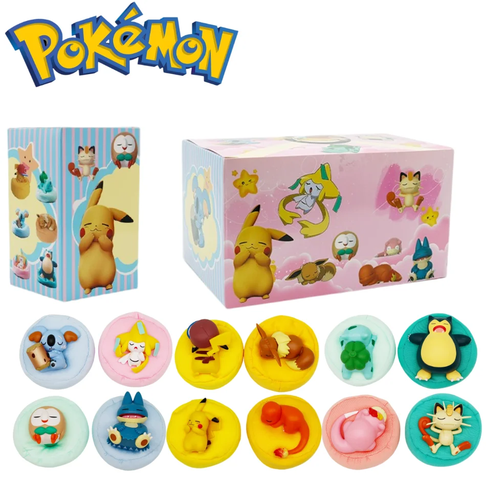 

Anime Pok é mon 1-12 pcs blind box Model Figure Pikachu sleep Series Interior Hand Sleeping Position Toys Gift for sfriends