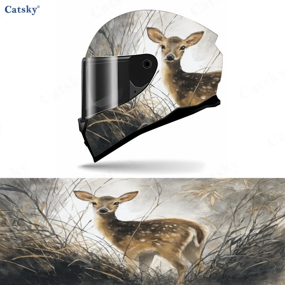Ink wash deer PVC material self-adhesive waterproof motorcycle helmet sticker, paste firmly and do not fall, waterproof and weat