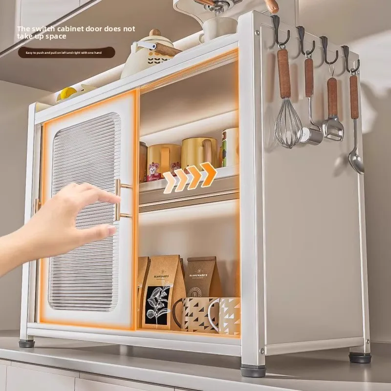 Kitchen Spice Organizer with Sliding Door Countertop Storage Cabinet Dustproof Condiment Shelf MultiFunctional Seasoning Station