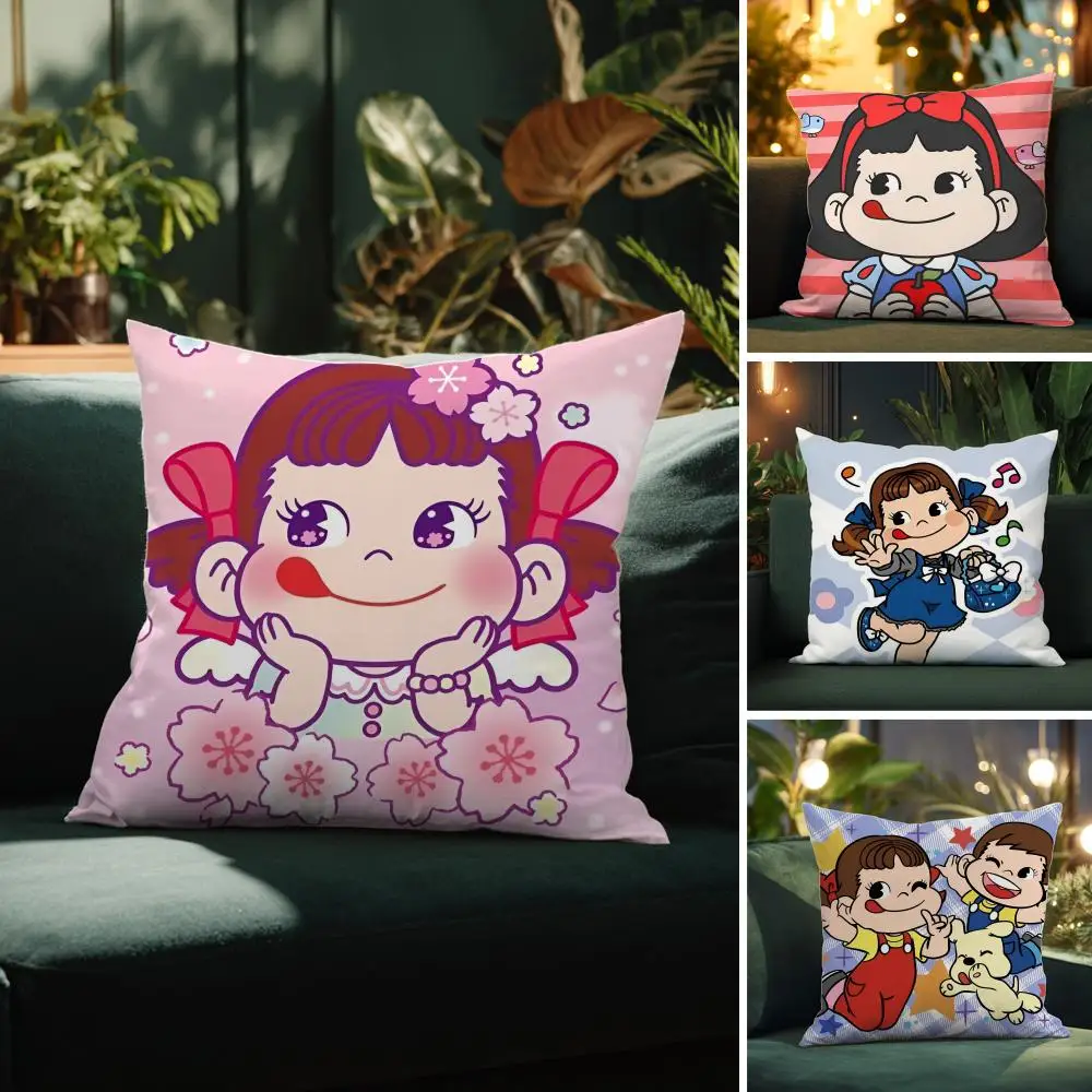 Peko Lollipop Happy Girl Cute Pattern Pillow Case Comfort Sofa Bed Silky elegant Invisible zipper Decorative cushion cover