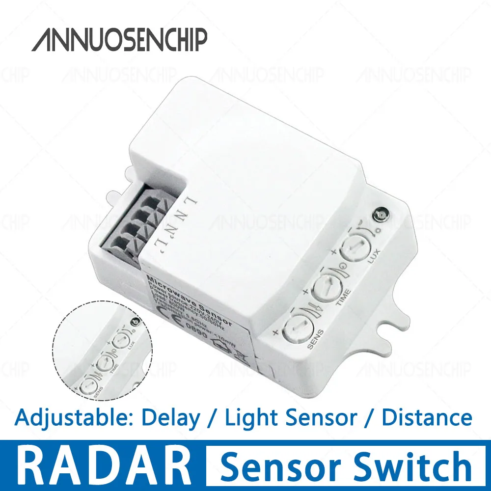 

Модуль микроволнового радарного датчика 220В, частота 5.8ГГц, детектор для коридоров/гаражей с регулируемым временем и расстоянием