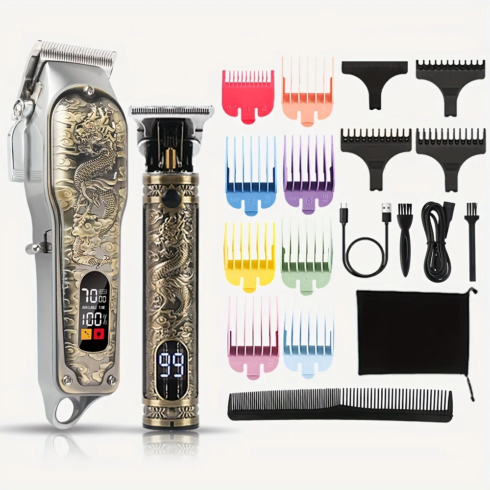 2pcs/Set Professional Hair Clippers Set, Cordless Portable Electric Shaver Trimmer With LED Display, Hair Cutting Machine For Me