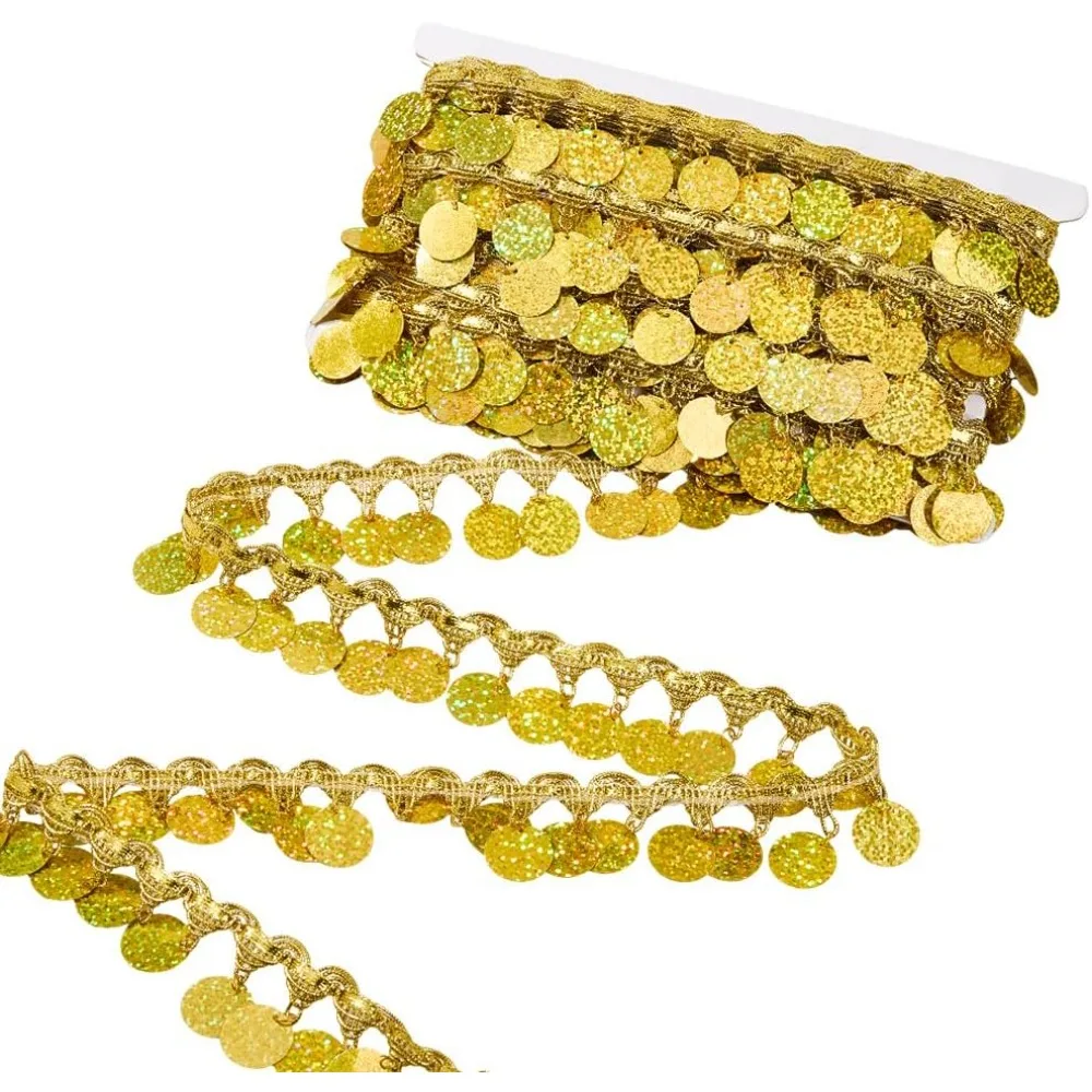 Polyester Ribbons with Flat Round Tassel Costume Accessories Curtain Decoration Gold 1-1/2~1-5/8 inch(39~41mm)