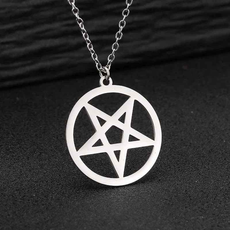 Stainless Steel Necklace Satanic Devil's Trap Pentagram Pentacle Retro Antique Pendant Necklaces Stainless Steel Jewelry Gift