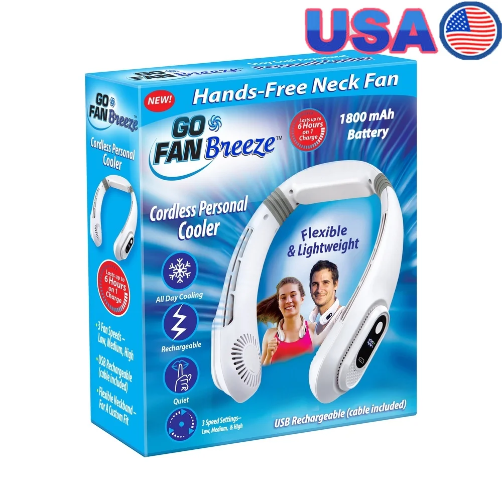 

Перезаряжаемый шейный вентилятор без помощи рук Гибкий легкий портативный персональный охлаждающий прибор с тремя скоростями в помещении и на открытом воздухе