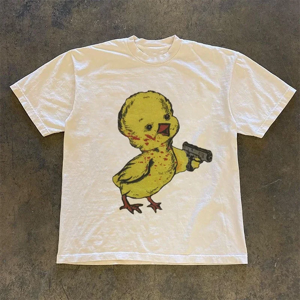 Trendy Summer Cute Duck Printed T-Shirt New Street T-Shirt Fun Style Leisure Printed Women\'s O-Neck Trendy Versatile Top T-Shirt