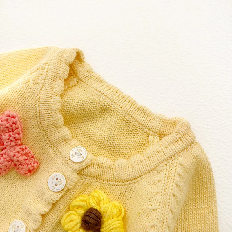 Autumn Newborn Girls Cardigan Sweater Coat Infant Girls Long Sleeve Handmade Flower Top Toddler Baby Girl Clothes Appliques Coat