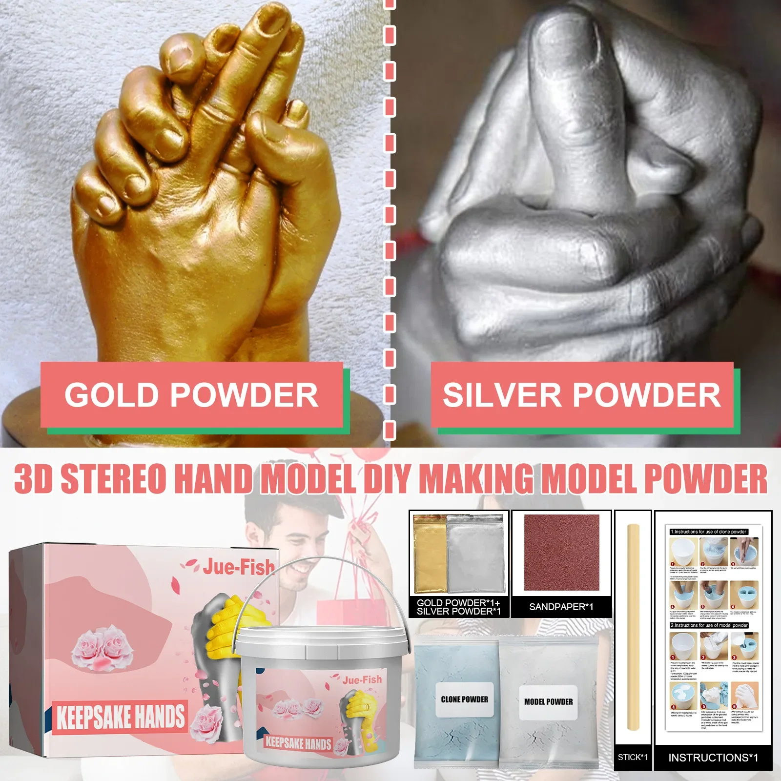 DIY Replica 3D Hand & Foot Print Mold Powder Gypsum Powder Baby Birthday Gift Handprint Footprint Gift Plaster Casting Kit