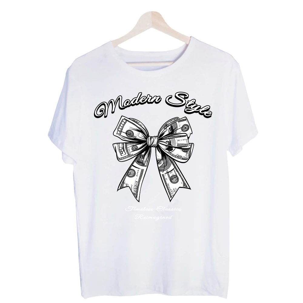 Men's Dollar Bill Bow Graphic Tee, Short Sleeve Crew Neck T-Shirt for Modern Casual Streetwear and Daily Outfits