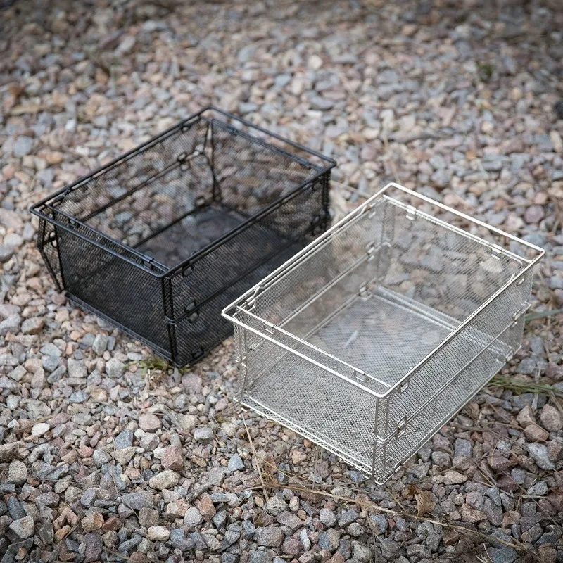 304 Stainless Steel Drain Basket Storage Baskets Single Unit Module Colander Foldable Multifunctional Camp Cooking Supplies