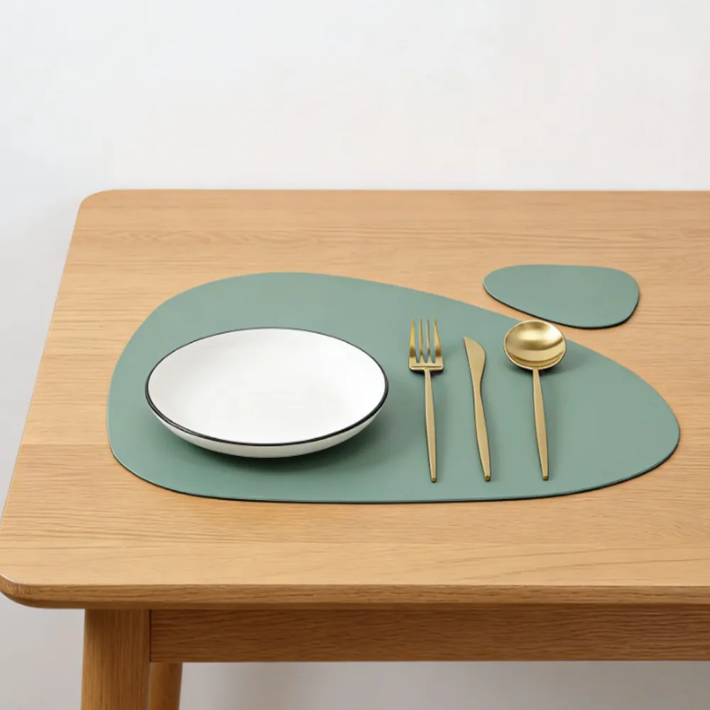 1/4/6/10er-Sets Grüne Ovale Geschenk-Tischsets & Untersetzer Set Moderne Outdoor-Terrassen-PU-Tischmatten für Küche, Esszimmer & Hochzeit