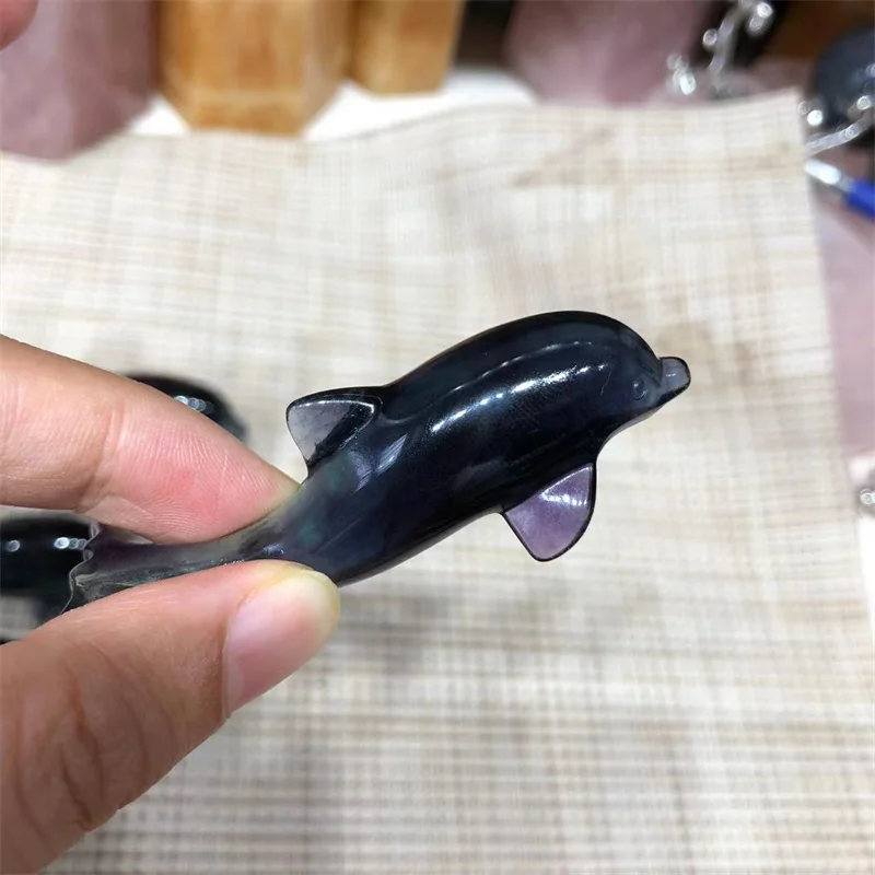 1pcs Colorful Fluorite Dolphin Natural Stones Quartz Carved Animals Healing Crystal Gemstones Crafts Reiki Decoration