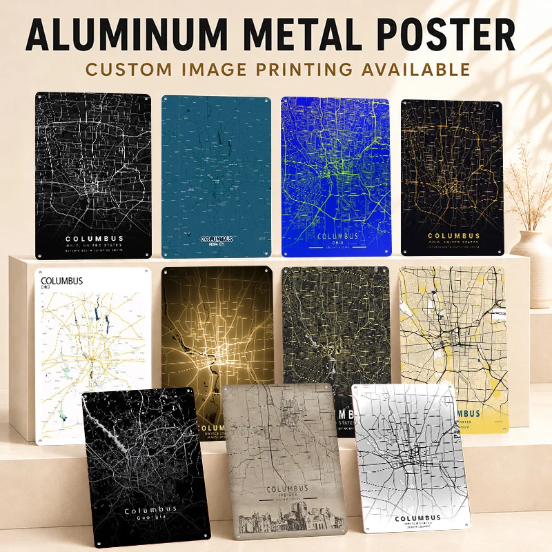 Columbus Printed Posters Customized Metal Sign Geographic Cityscape Graphic Wall Art Ideal For Entryway Bedroom And Collectors