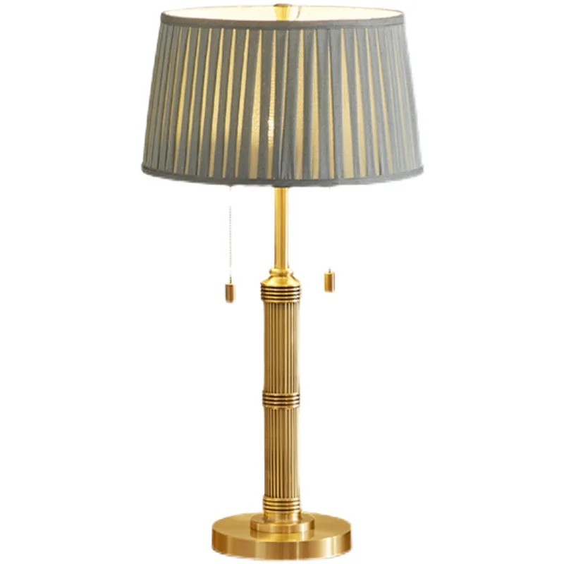 

All copper table lamp American country living room European bedroom master bedroom retro pull wire study floor lamp
