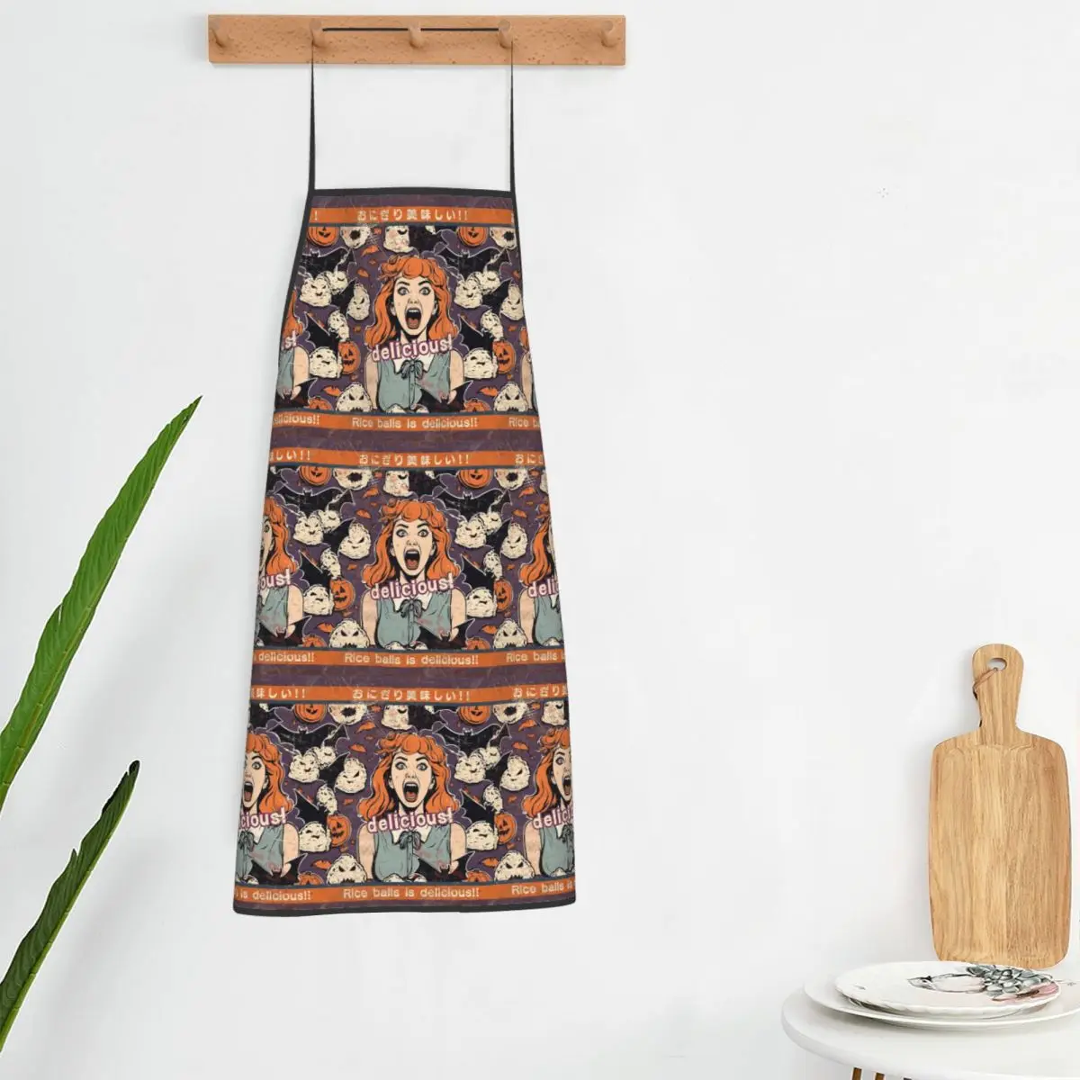 Rice Balls Is Delicious! Halloween Girl Version Aprons Chef Cooking Tablier Bib Kitchen Cleaning Pinafore for Women Men