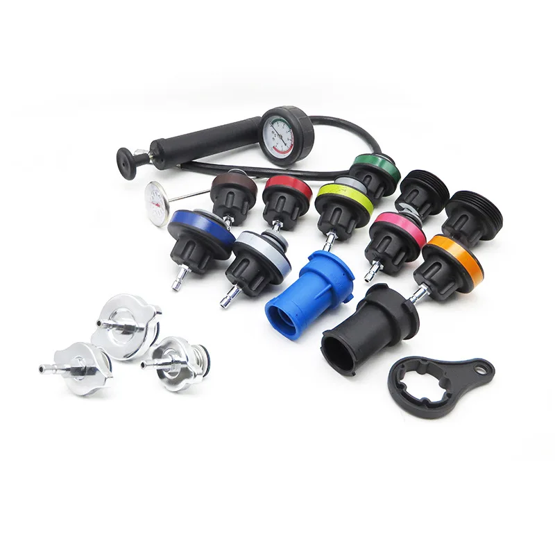 18 Pcs Car Gauge Leak Tester Tool Vacuum Cooling System Test Detector Kit Radiator Pressure Tester Tool Kit