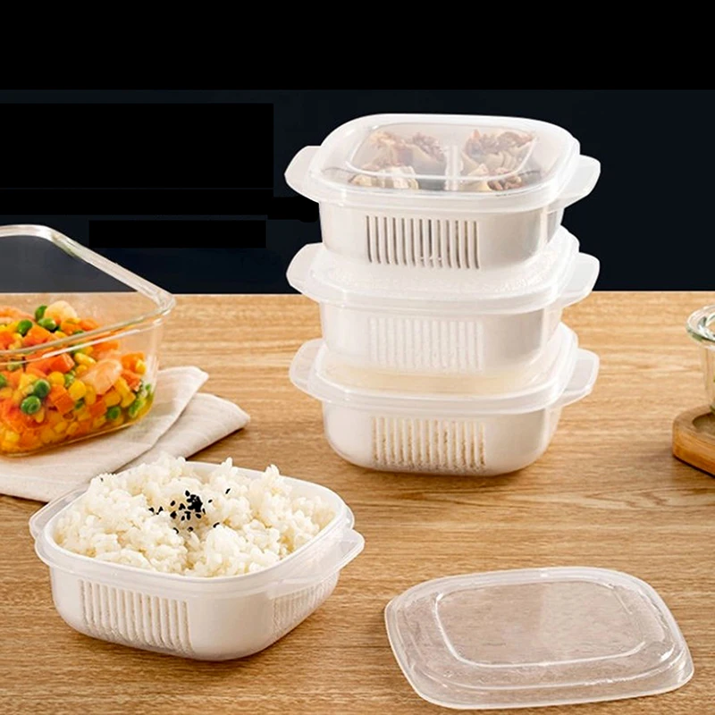 Rice Sub Packaging Fresh-keeping Box Frozen Heated Microwave Oven Vegetable Rice Fruit Separate Packaging Box Kitchen Tools