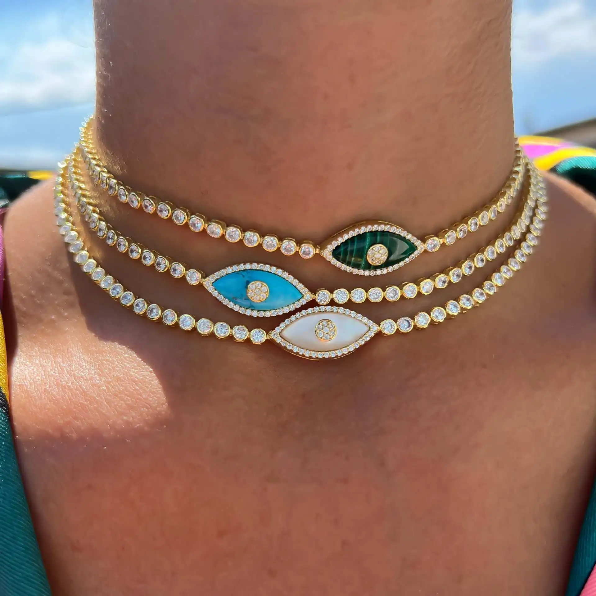 Gothic Trendige 18K Vergoldete Anlaufbeständige Böses Auge Zirkonia-Anhänger-Halskette für Frauen Einzigartiger Hals-Schmuck Geschenk – Detail 2