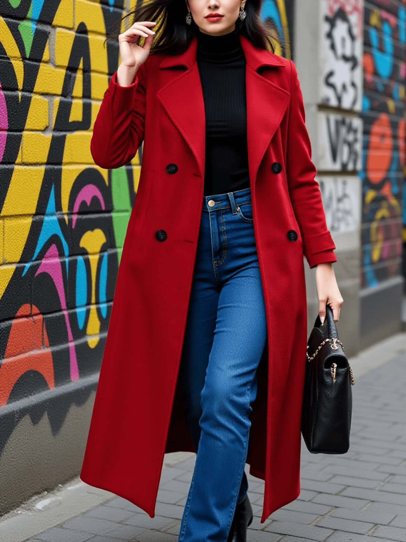 

(Giving Belt)Women's Trench Coat Double-Breasted Thickened Wool Trench Coat Warm Autumn Winter Commute Essential Trench Coat