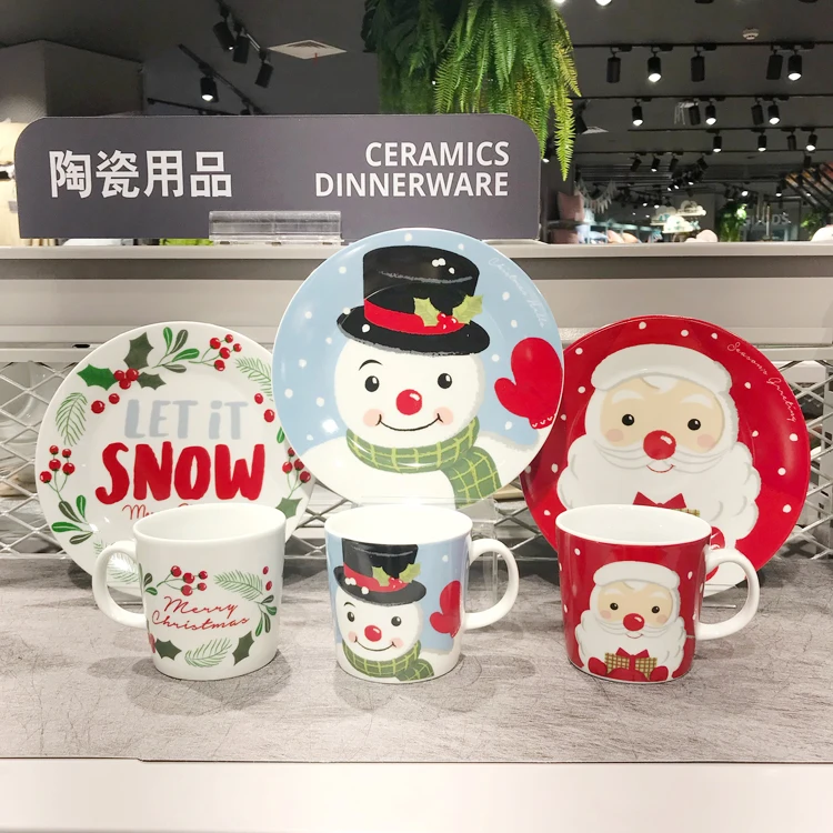 

Korean cartoon Santa Claus dinner plate snowman mug gift box set корейская посуда тарелка туристическая