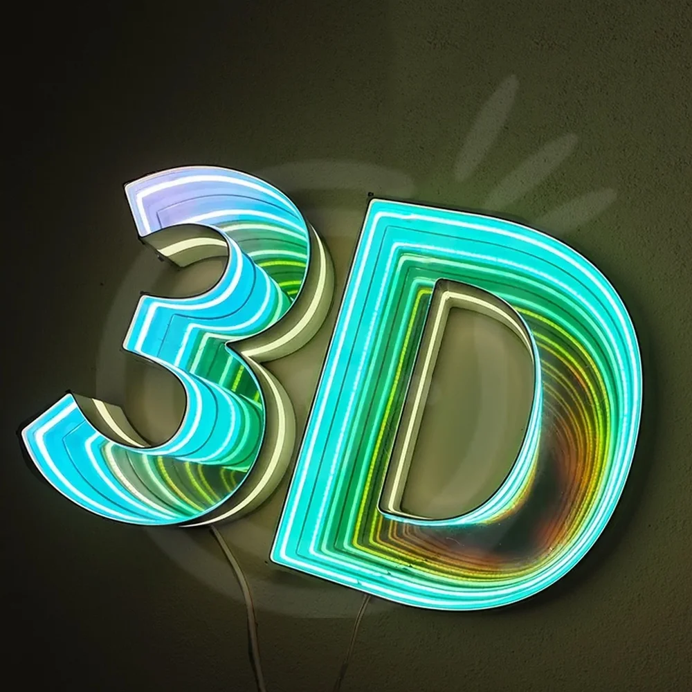 مخصص 3D LED إنفينيتي مرآة تسجيل قناة رسائل شخصية مرآة جدار الأعمال الديكور الداخلي لصالون البار