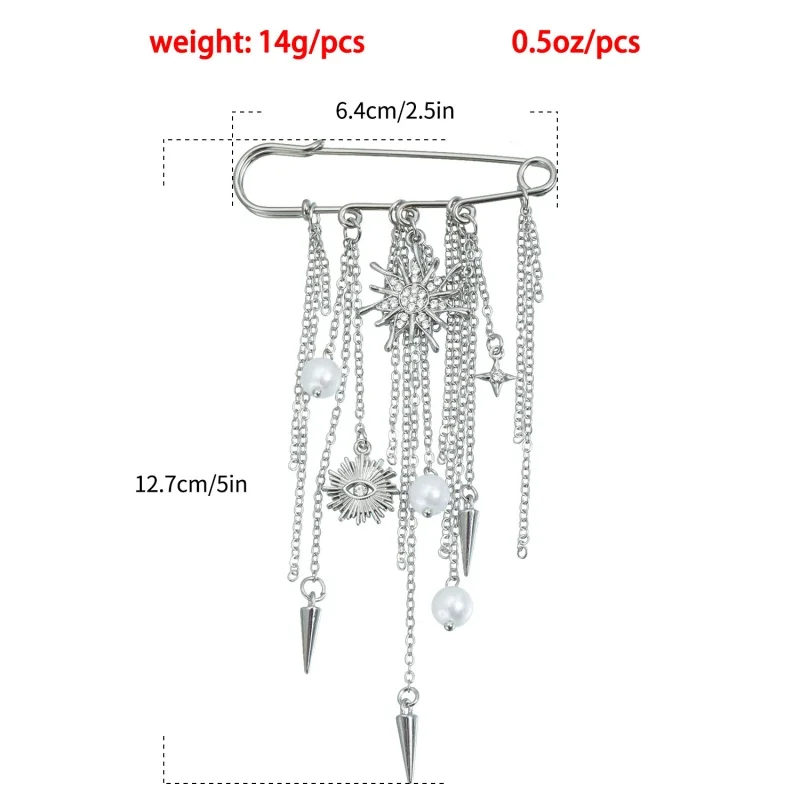 Punk Clothing Accessories Metal Rivet Chain Fringe Brooch Pin Multi Functional Pin for Jacket Denim Alter Pants Hem Shortener De