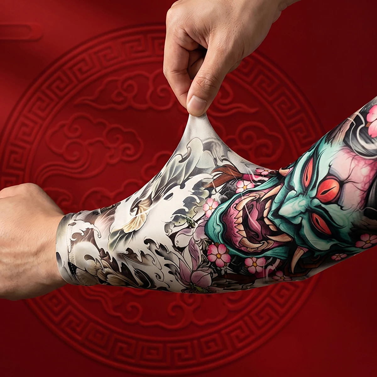 2 Pcs/Set Summer Tattoo Print Sleeve Arm Cover Cycling Cuff Quick Drying Cool Breathable Ice Silk Anti-Sunburn Print Sleeve
