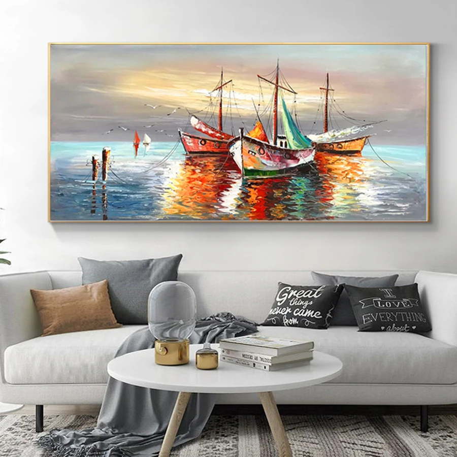 

Abstract color sailboat painting with diamond cross stitch sunset sea landscape 5D DIY diamond embroidery mosaic big home decor